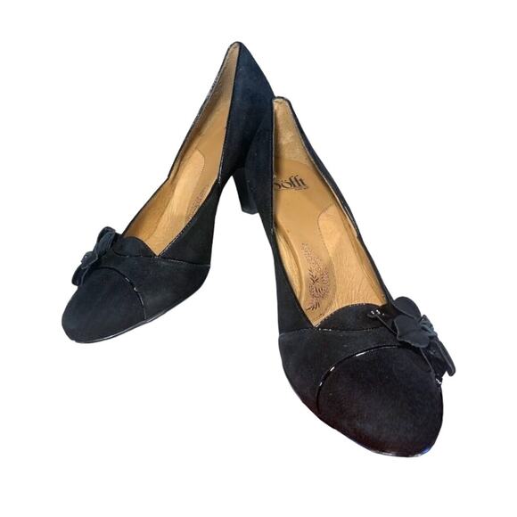 Sofft Pump Shoe SWomen's Size 9.5M Trimmed Black Suede Leather Kitten Heel - Picture 12 of 15